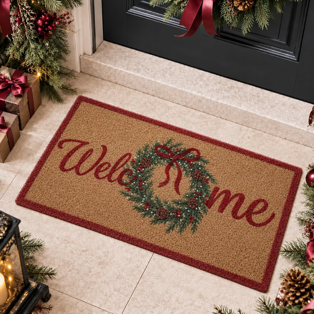 Christmas Welcome Coir Doormat, Vintage Wreaths Style, 30x17 in | Amazon (US)