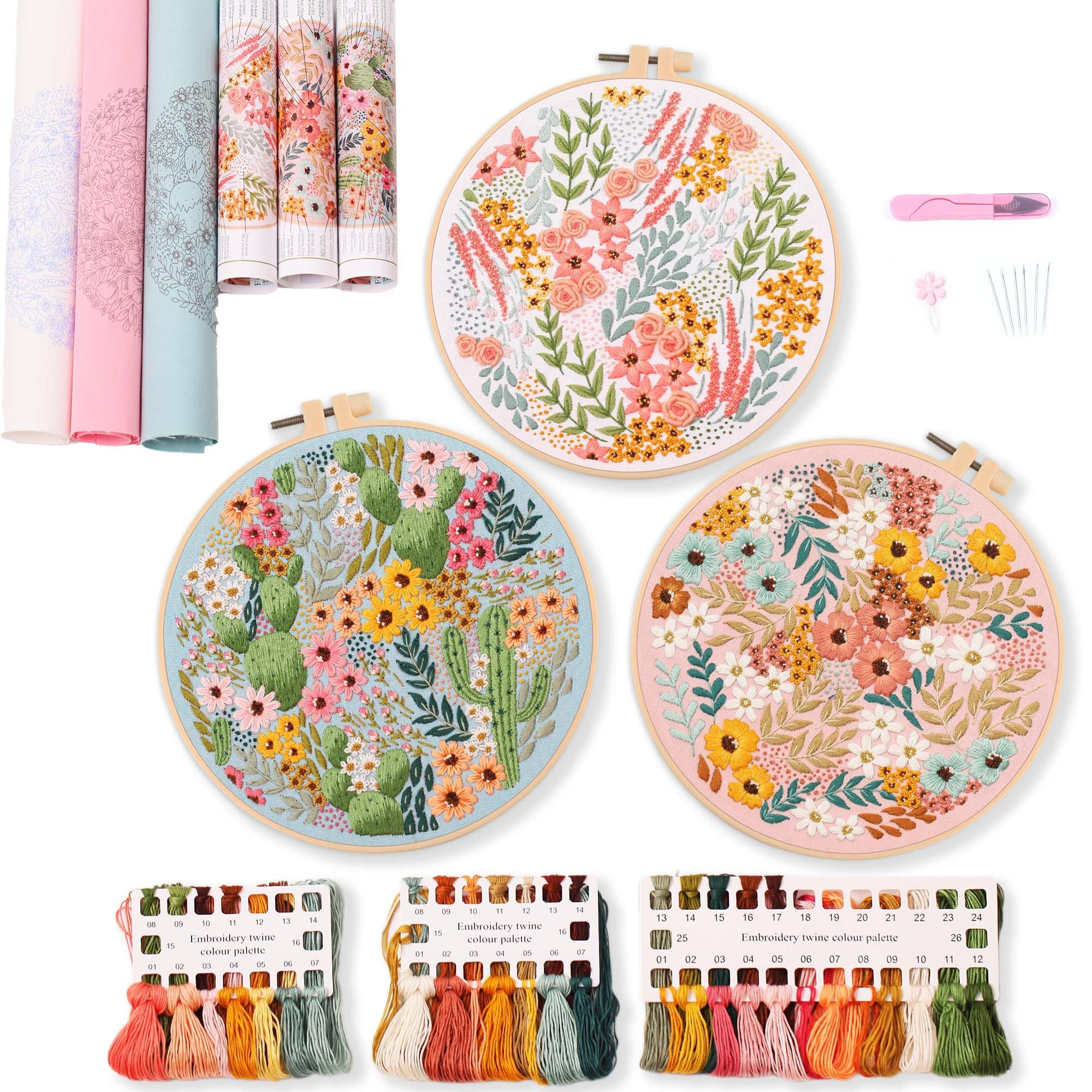 REEWISLY 3 pcs Embroidery Starter kit with Patterns and Instructions, DIY Adult Cross Stitch Kits... | Amazon (US)