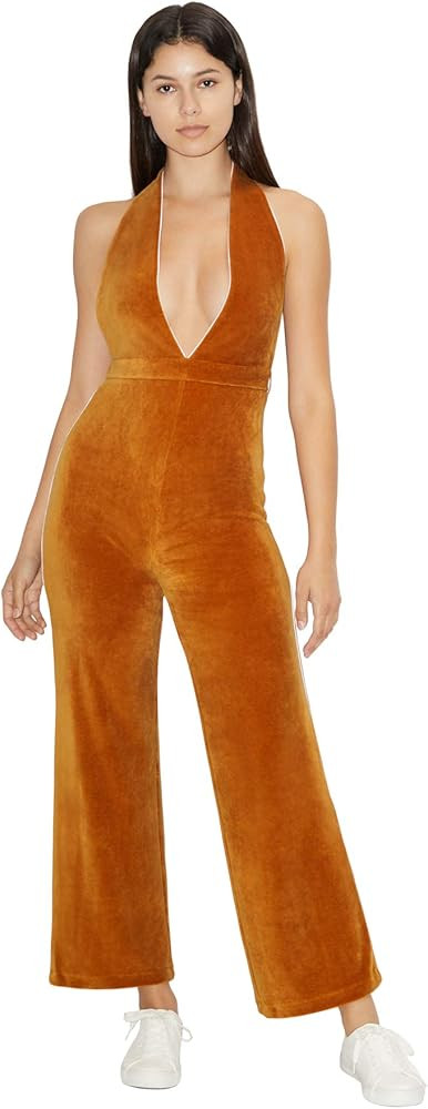 American Apparel Women's Stretch Velour Sleeveless Deep V Jumpsuit | Amazon (US)