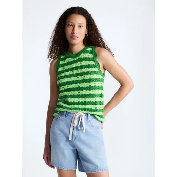 Free Assembly Women's Crochet Cotton Racerback Tank Top, Lightweight, Sizes XS-XXL | Walmart (US)