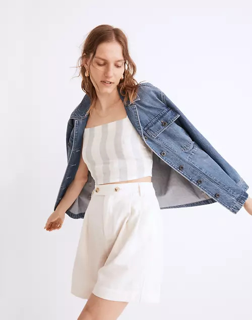 Linen-Blend Abbie Crop Top in Stripe | Madewell
