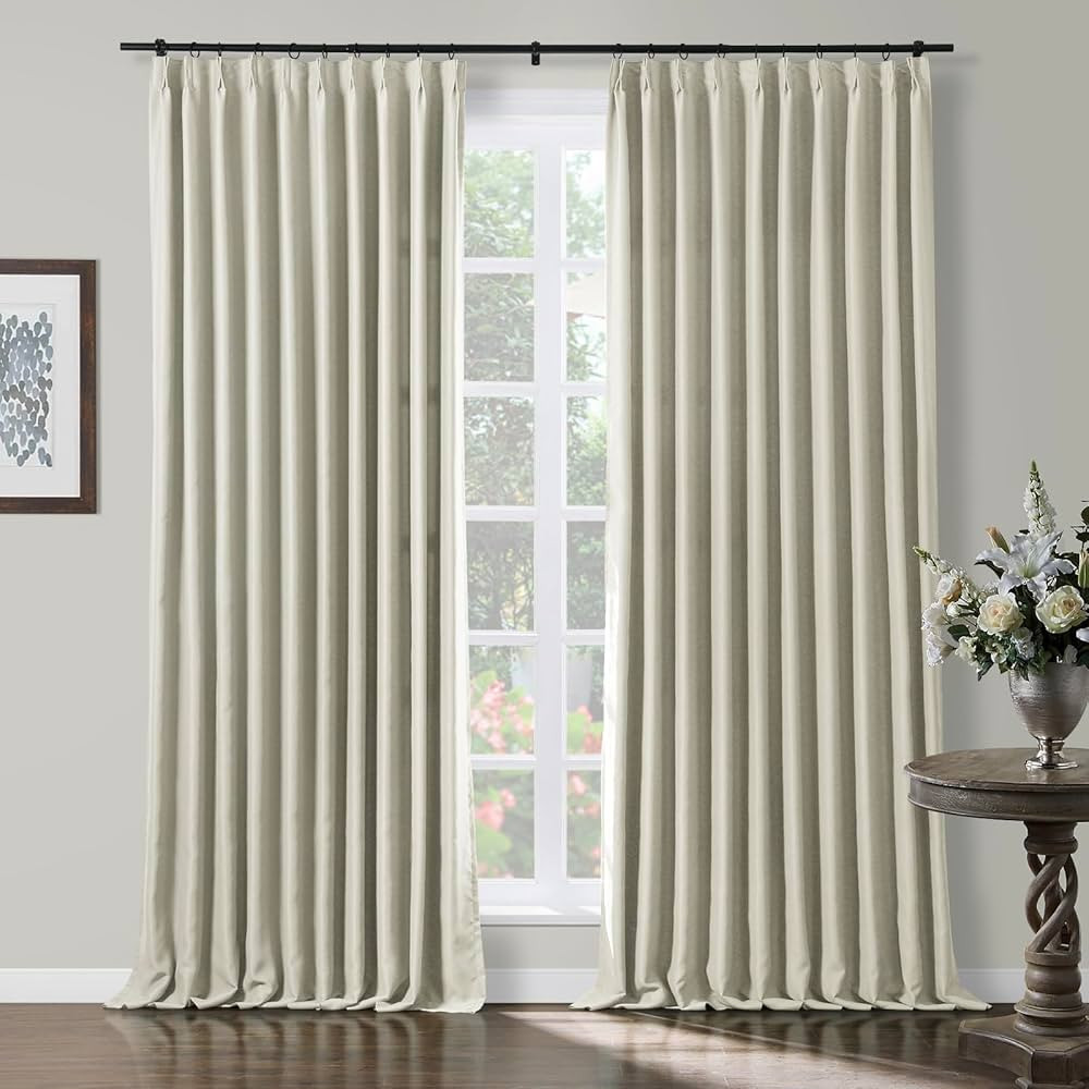 TWOPAGES Beige Pinch Pleat Curtain Blackout, Triple Weave Thermal Insulated Energy Saving Solid W... | Amazon (US)