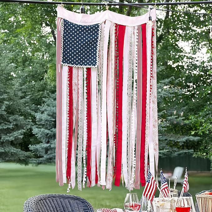 4th of July Decorations - Patriotic Memorial Day Decor - 4 x 2.3 Ft Rag American Flag Banner for ... | Amazon (US)