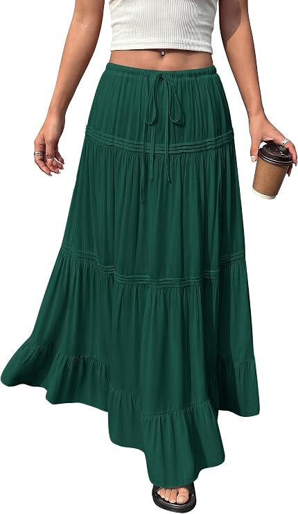 BTFBM Spring Skirts for Women 2026 Summer Boho Beach Vacation Clothes Casual Pleated High Waisted... | Amazon (US)