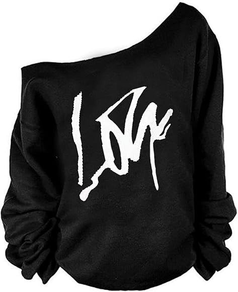 MAGICMK Woman’s Sweatershirt Lips Print Causal Blouse Off The Shoulder Long Sleeve Loose Slouch... | Amazon (US)