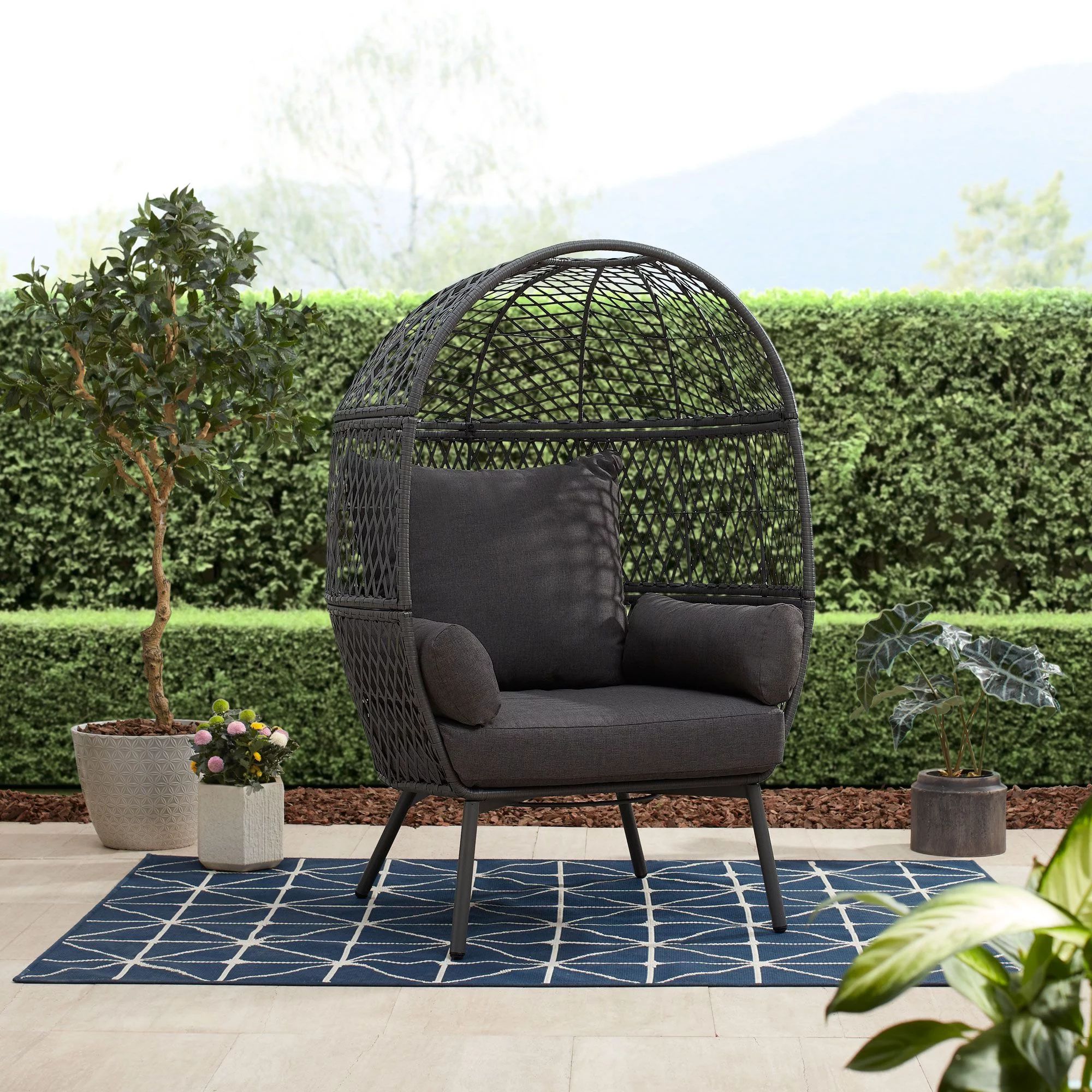 Better Homes & Garden Ventura Steel Stationary Outdoor Wicker Egg Chair, Gray - Walmart.com | Walmart (US)