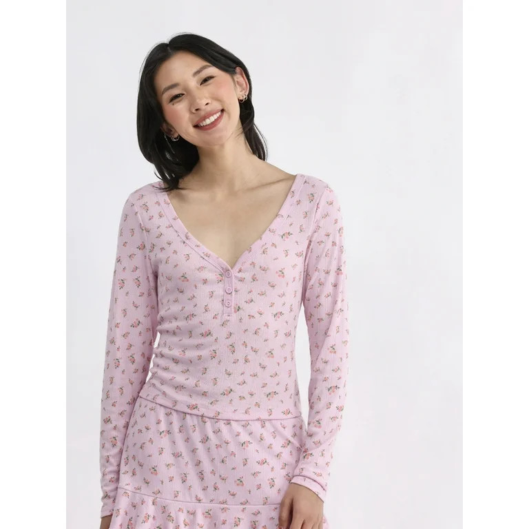 No Boundaries Pointelle Henley Sleep Top, Women’s - Walmart.com | Walmart (US)