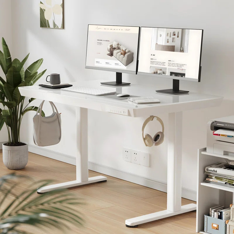 Seila Glass Top Height Adjustable Standing Desk with USB Port and Type-C Port | Wayfair North America
