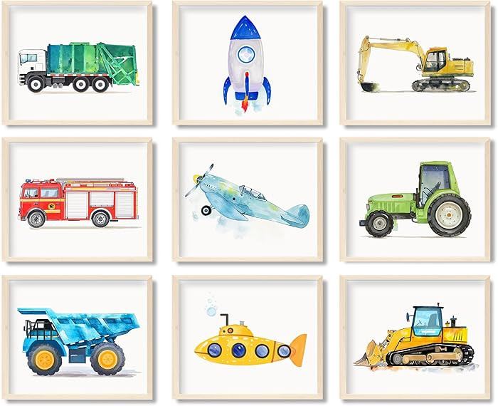 UPTHIC 9 Pcs Kids Room Decoration - Toddler Boy Room Decor, Cartoon Car Wall Art for Kids Room, C... | Amazon (US)