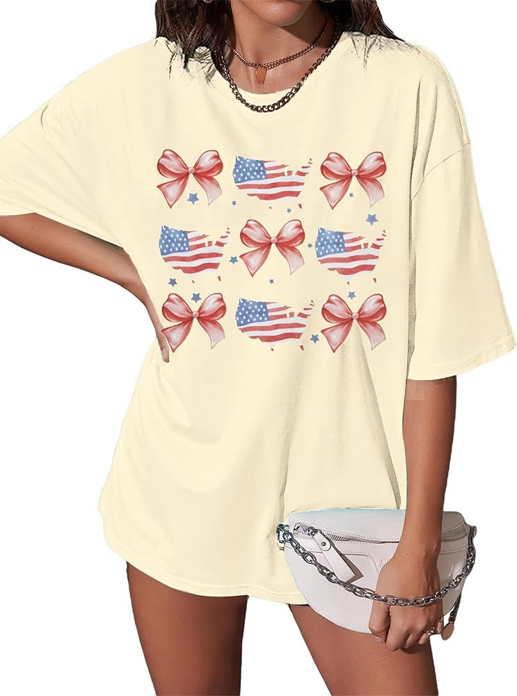 American Flag Shirts for Women Coquette 4th of July Shirt Coquette Bow T Shirt Oversize Patriotic... | Amazon (US)