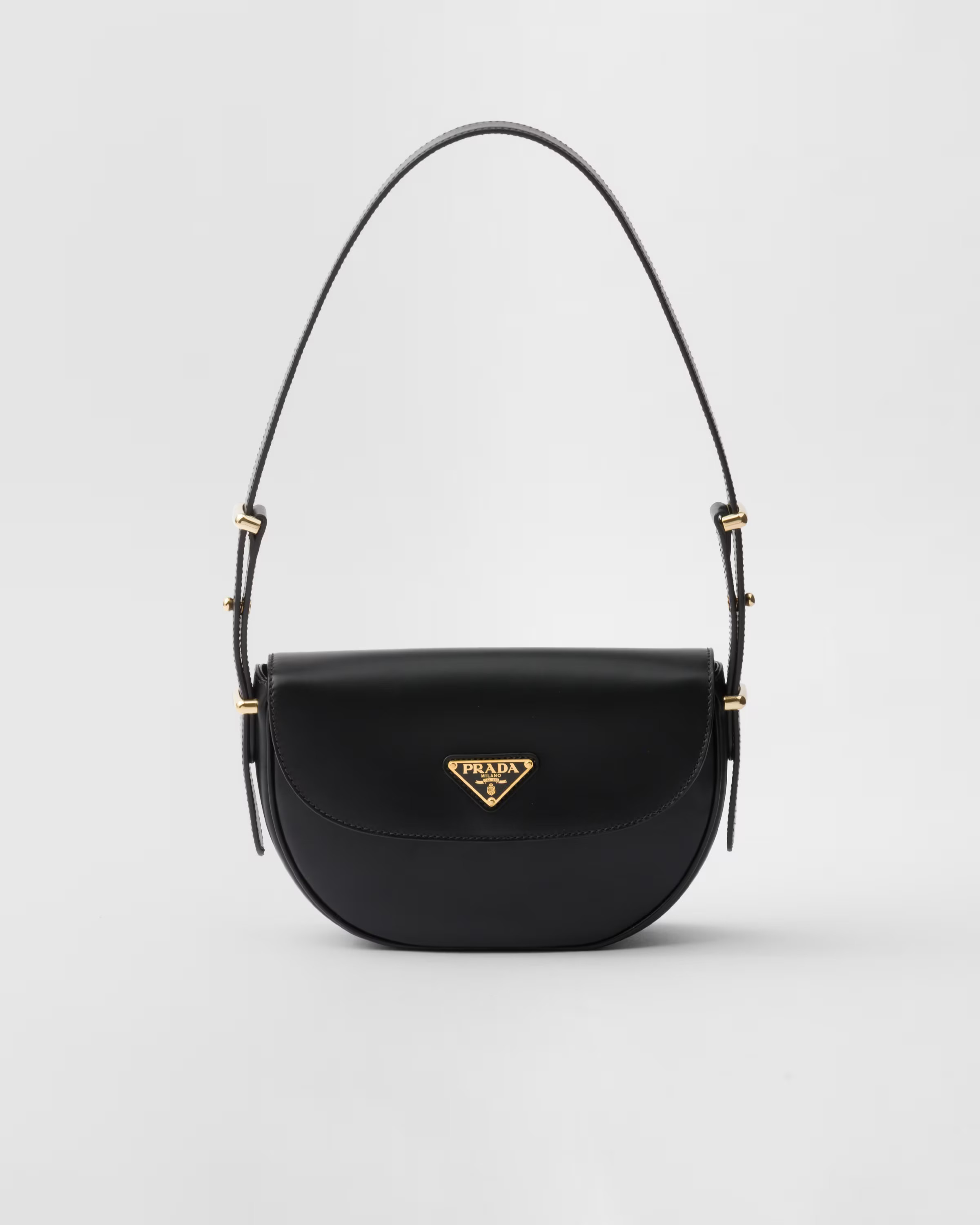 Prada Arqué leather shoulder bag with flap | Prada US