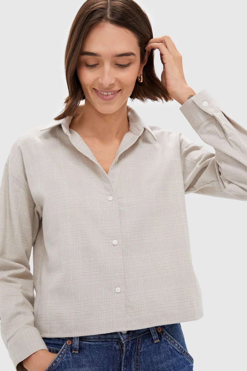 Tan Plaid Flannel Cropped Jasper Button Down | Tuckernuck (US)