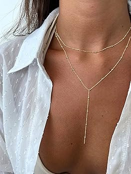 CHESKY Dainty Long Gold Necklaces for Women, Trendy Lariat Y Necklace 14k Gold Plated Layered Bea... | Amazon (US)