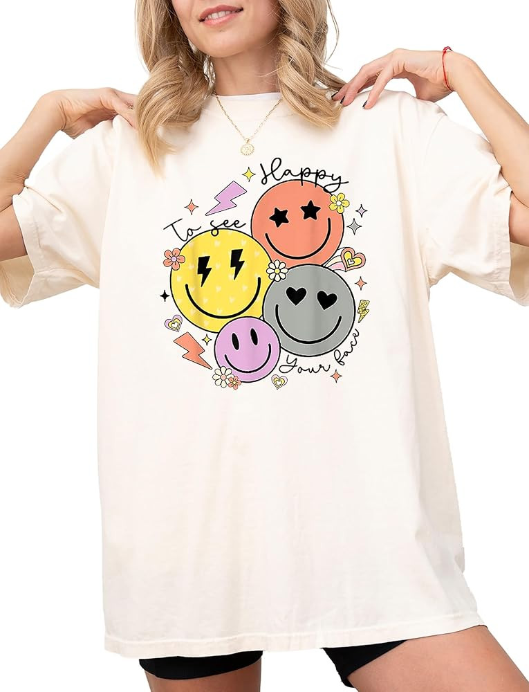 Back to School Shirt Teacher Happy Face Tshirt | Amazon (US)