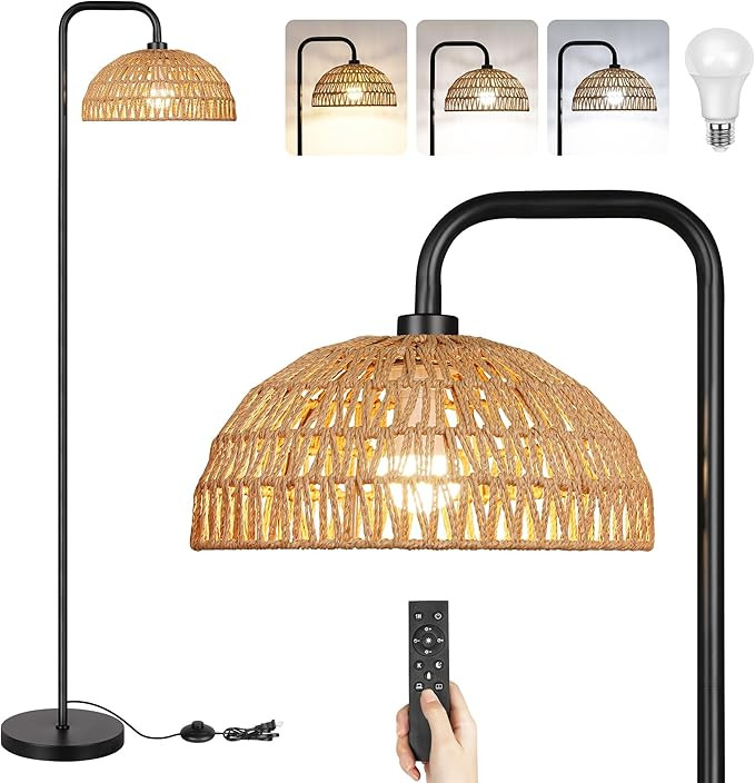PARTPHONER Rattan Floor Lamp, 68'Standing Lamp for Living Room with 3 Color Temperatures Adjustab... | Amazon (US)