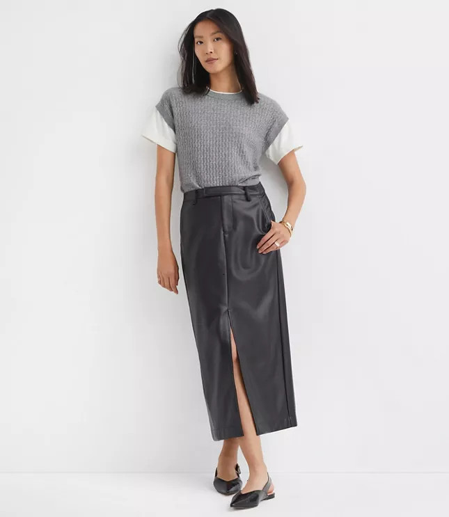 Faux Leather Midi Pocket Skirt | LOFT