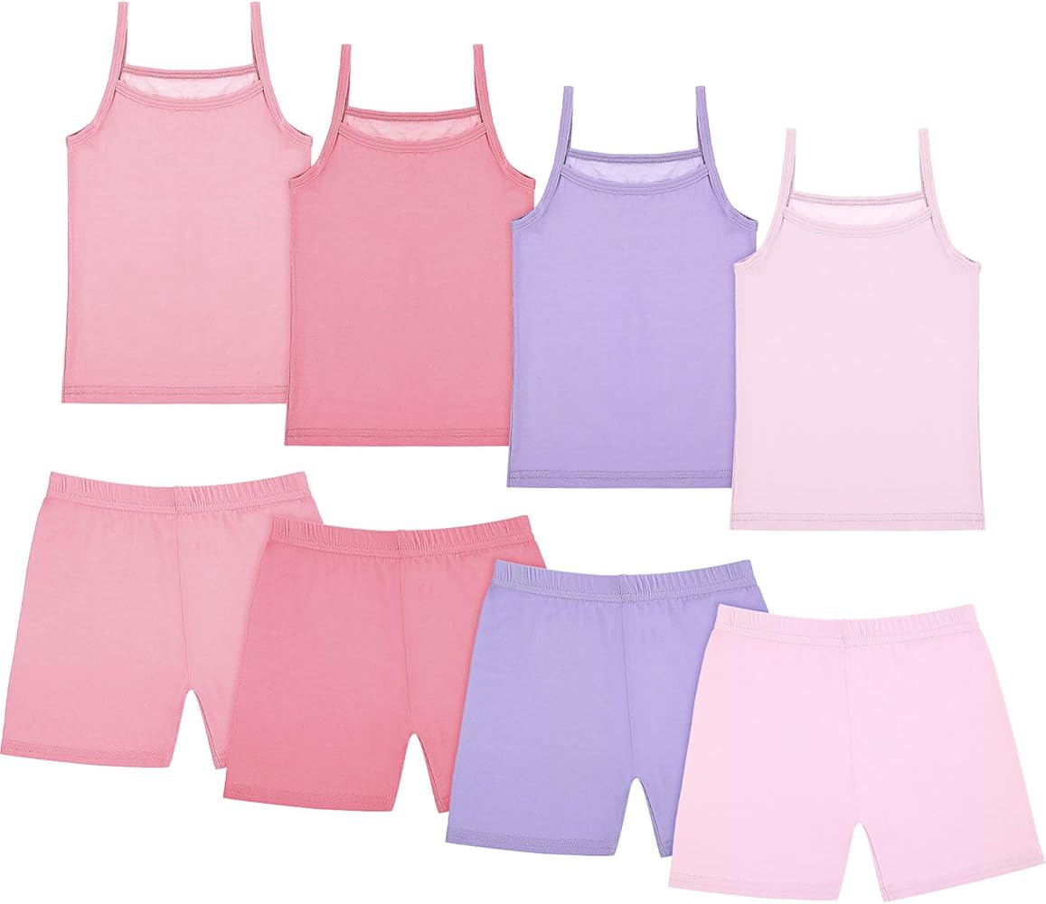 Hercicy 8 Packs Toddler Tank Tops Girls and Dance Shorts Toddler Sleeveless Strap Crop Gymnastics... | Amazon (US)