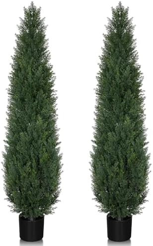 Artificial Cedar Topiary Trees, 5FT UV Resistant Topiary Trees Artificial Outdoors, Realistic Pre... | Amazon (US)