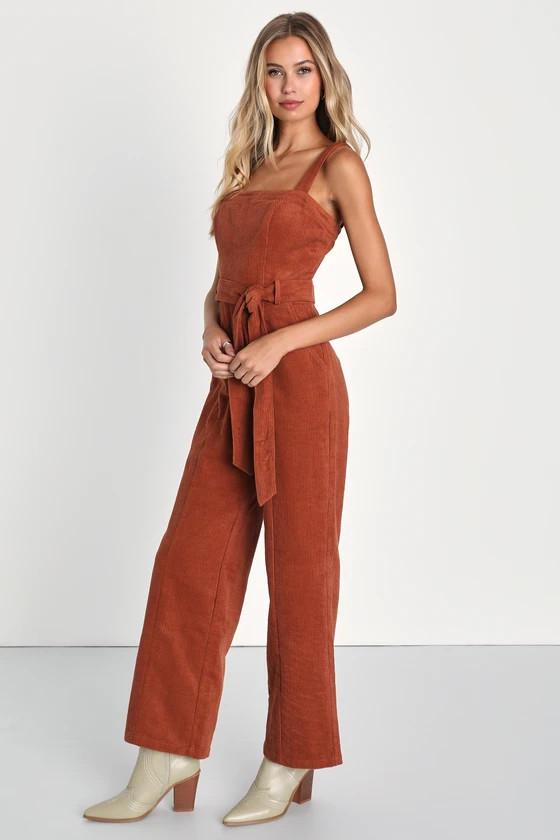 Cutie Season Rust Orange Corduroy Wide-Leg Jumpsuit | Lulus