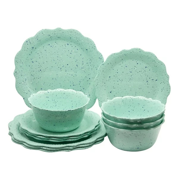 The Pioneer Woman Juliette 12-Piece Melamine Dinnerware Set, Teal - Walmart.com | Walmart (US)