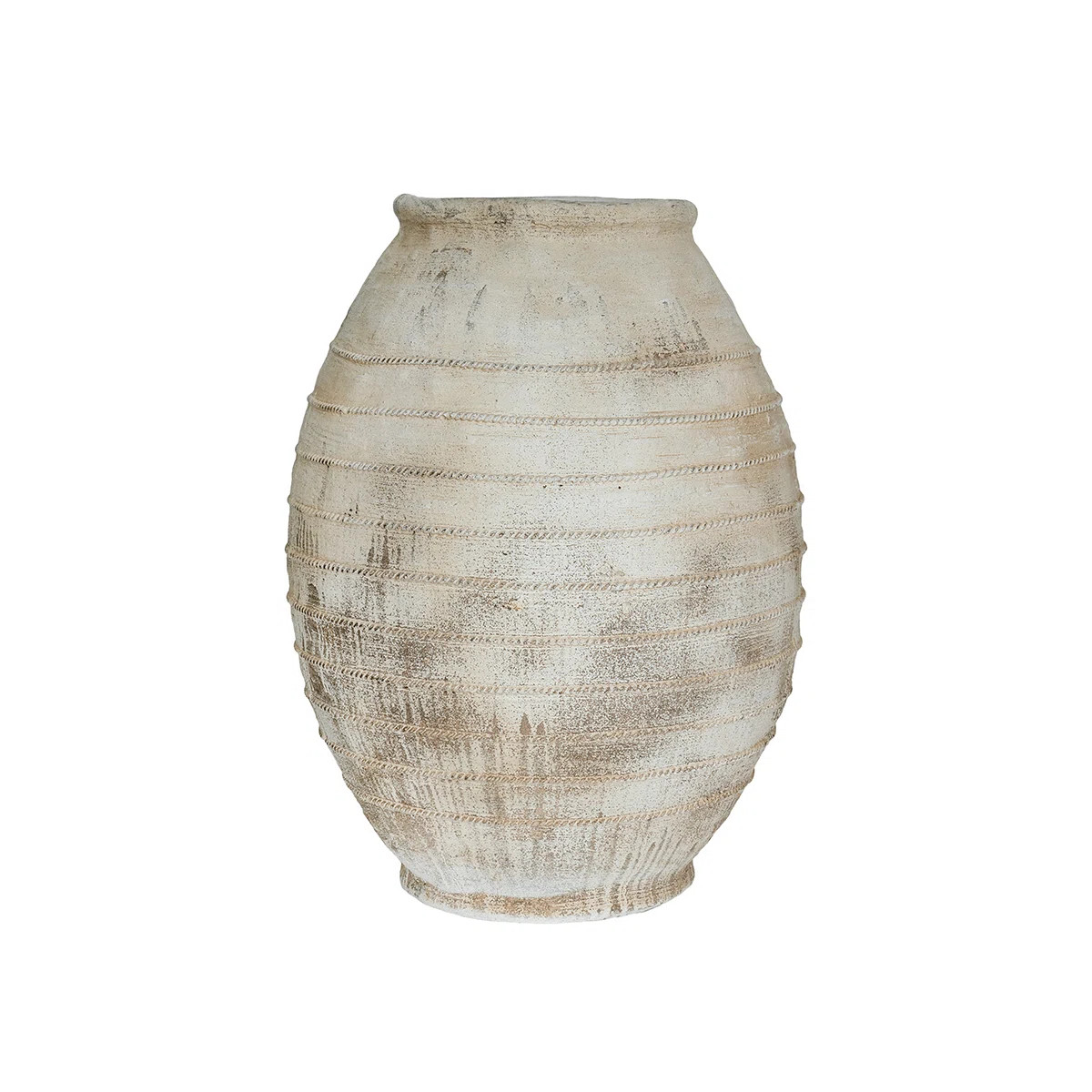 Large Magnesium Flower Pot With Weathered White Finish And Ridged Texture | Wayfair North America
