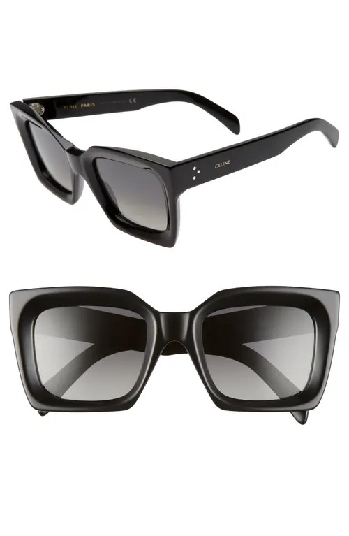 CELINE 51mm Polarized Square Sunglasses in Black/Smoke at Nordstrom | Nordstrom