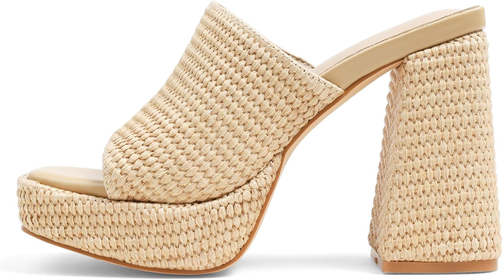 CELNEPHO Heeled Sandals for Women Summer Raffia Platform Sandals, Open Toe Chunky Heel Slip On We... | Amazon (US)