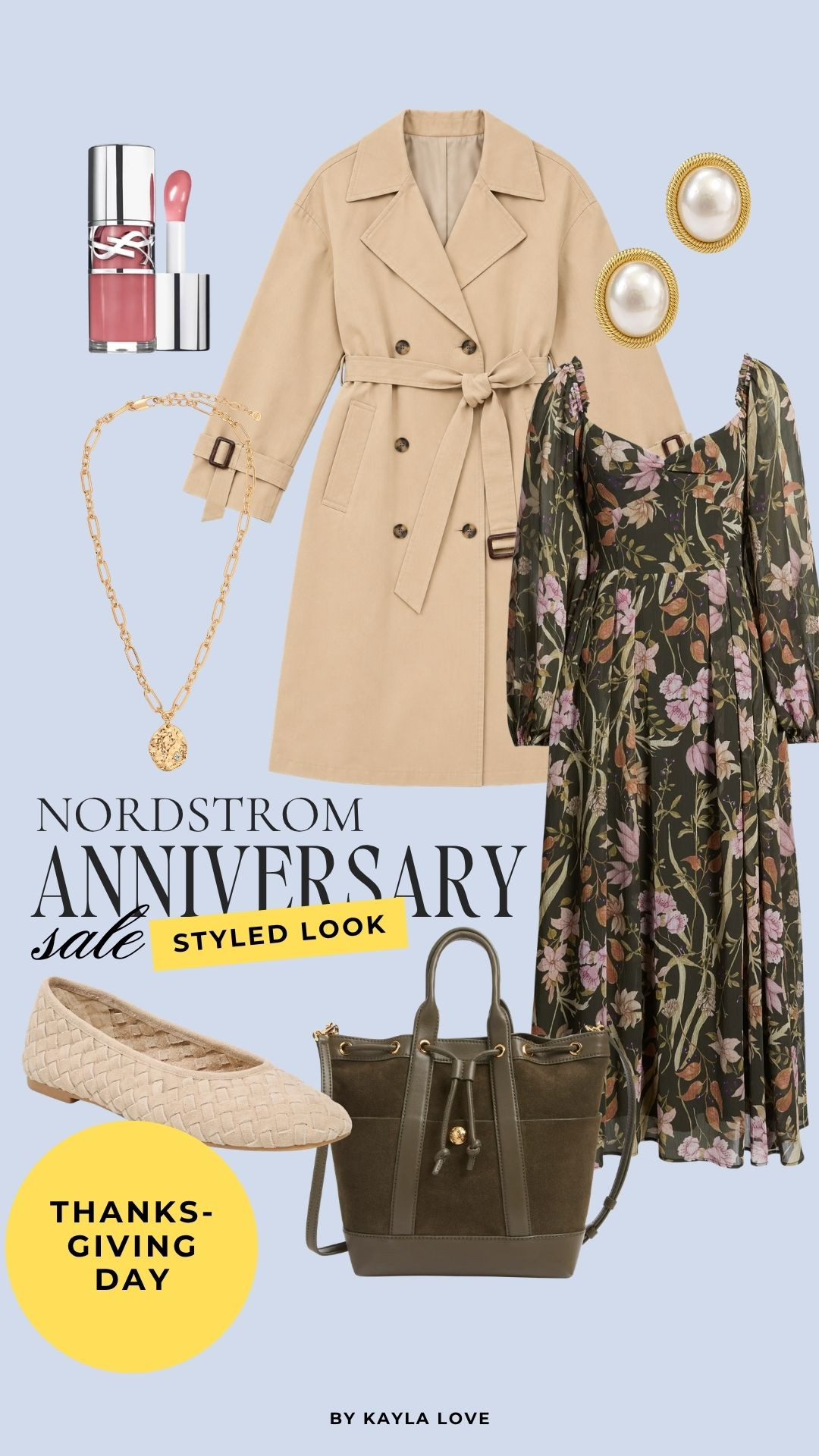 Nordstrom Anniversary Sale outfit idea! This floral print dress and classic trench coat is perfect for a Thanksgiving Day look. 

 #LTKselfcare #LTKSeasonal #LTKSaleAlert