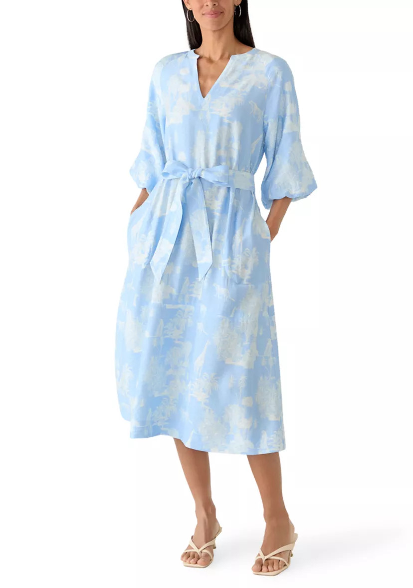 Women's Elbow Sleeve V-Neck Belted Midi Dress | Belk