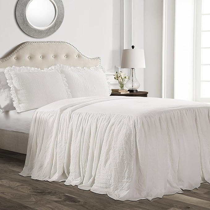 Lush Décor Ruffle Skirt Bedspread White Shabby Chic Farmhouse Style Lightweight 3 Piece Set, Kin... | Amazon (US)