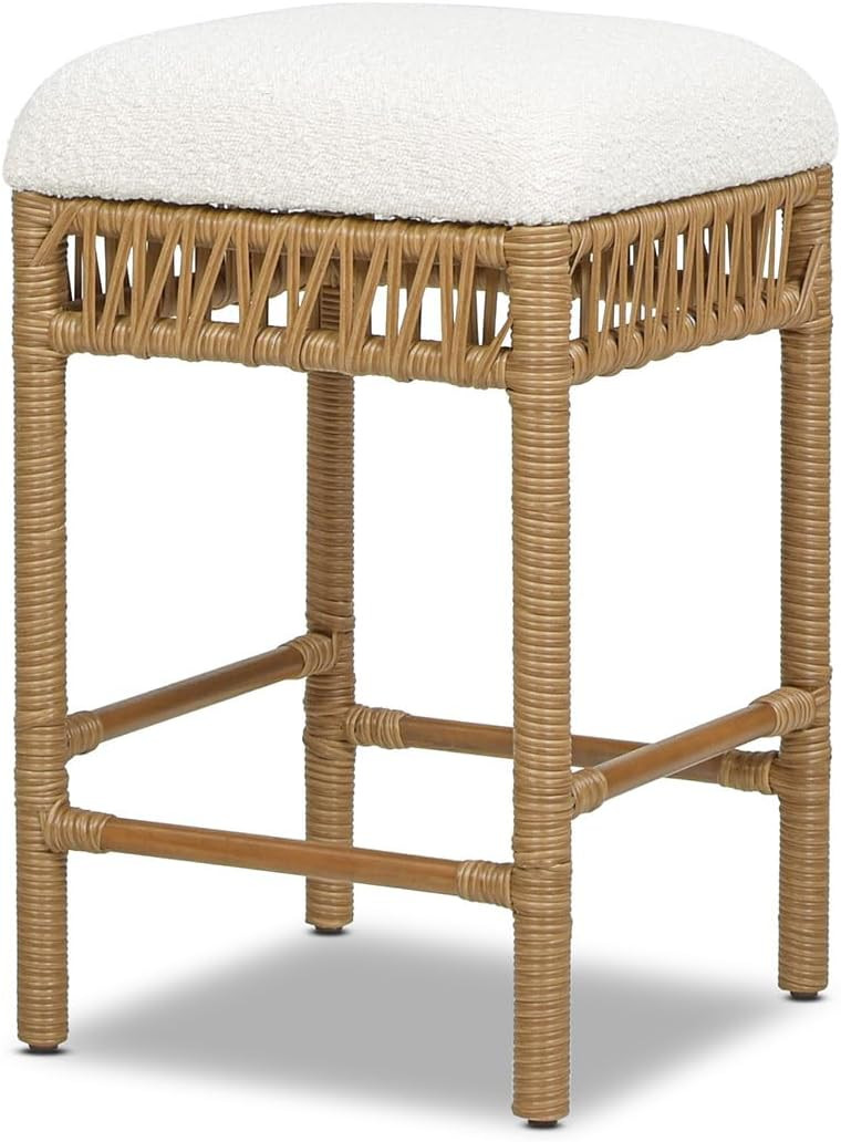 Jennifer Taylor Home Lucia 25.5" Backless Upholstered Counter Stool with Resin Rattan Frame, Ivor... | Amazon (US)