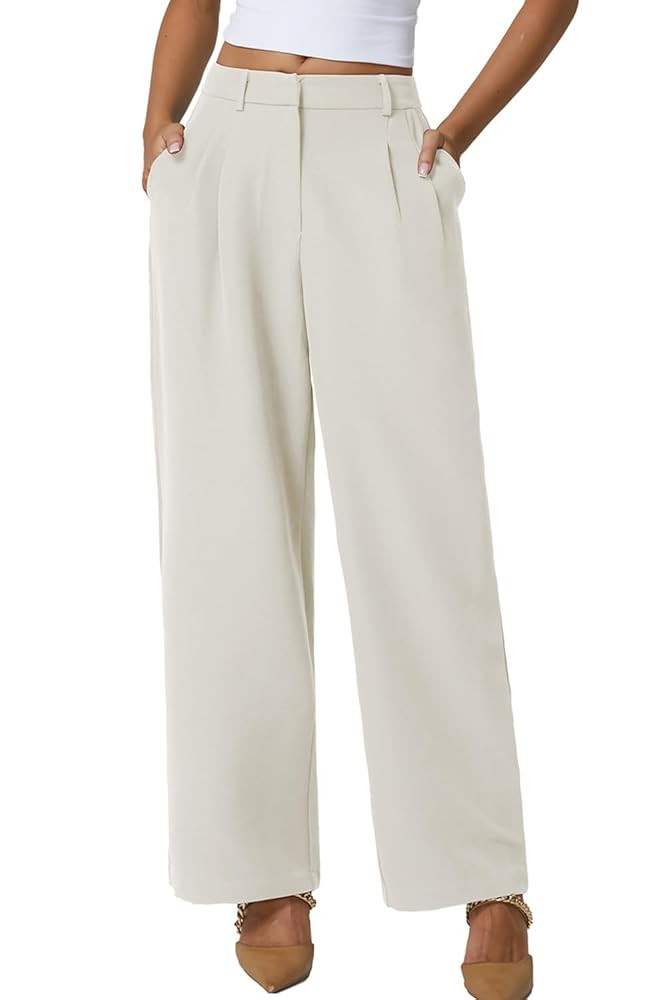 QINSEN Wide Leg Dress Pants for Women High Waisted Wrinkle Free Work Pants with Pockets Casual Sl... | Amazon (US)
