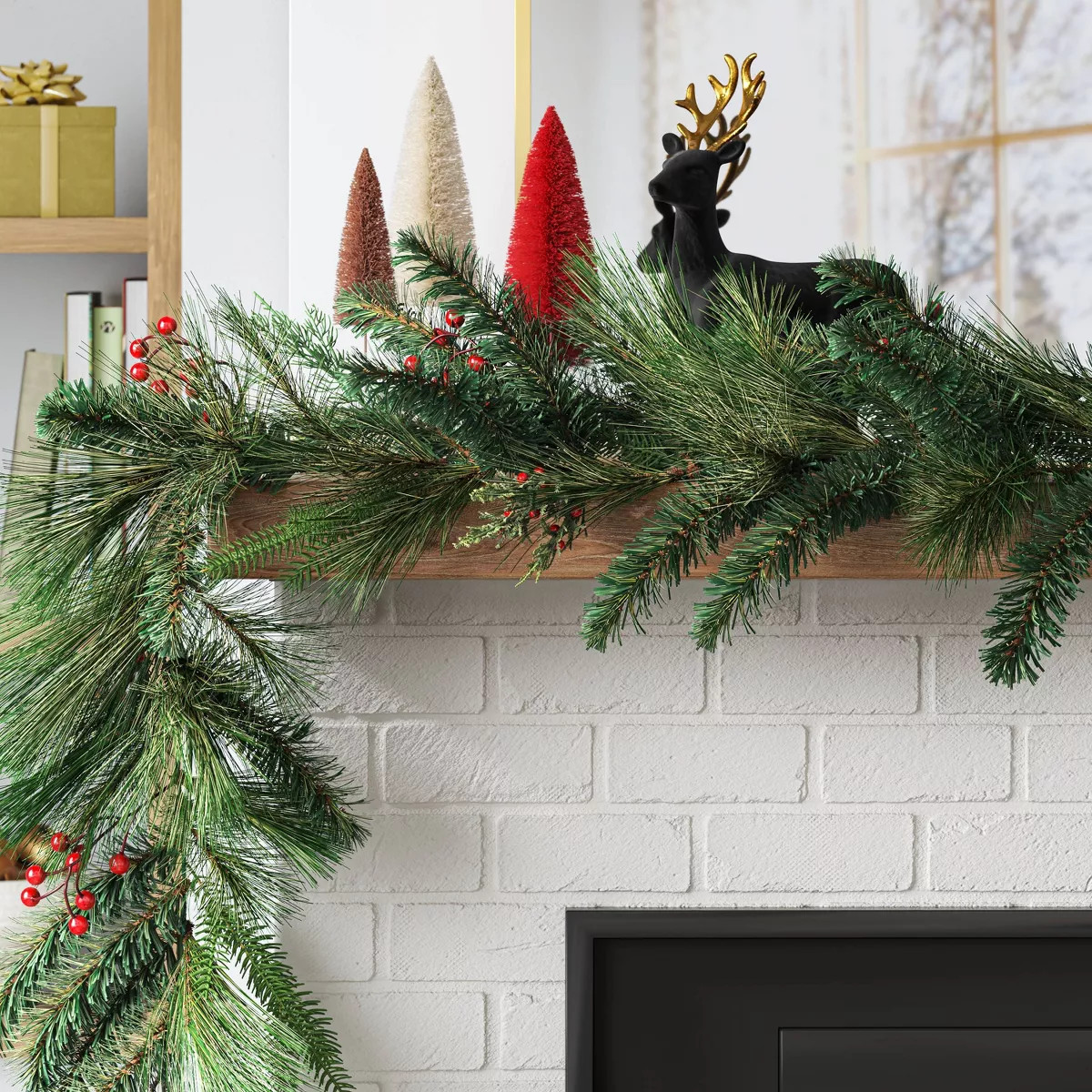 6' Long Needle Mixed Greenery with Red Berries Artificial Christmas Garland Green - Wondershop™ | Target