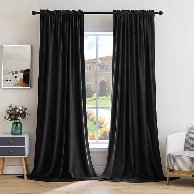 MIULEE Black Velvet Curtains Thermal Insulated Blackout Halloween Curtain Drapes for Bedroom Livi... | Amazon (US)