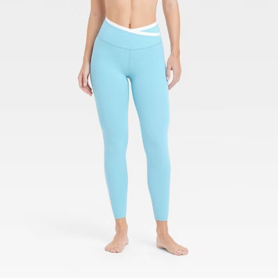 Women's Everyday Soft High-Rise Piped V-Waistband 7/8 Leggings - All In Motion™ Sky Blue L | Target
