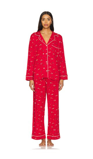 Gisele Printed Long PJ Set in Winter Wonderland Haute Red & Ivory | Revolve Clothing (Global)