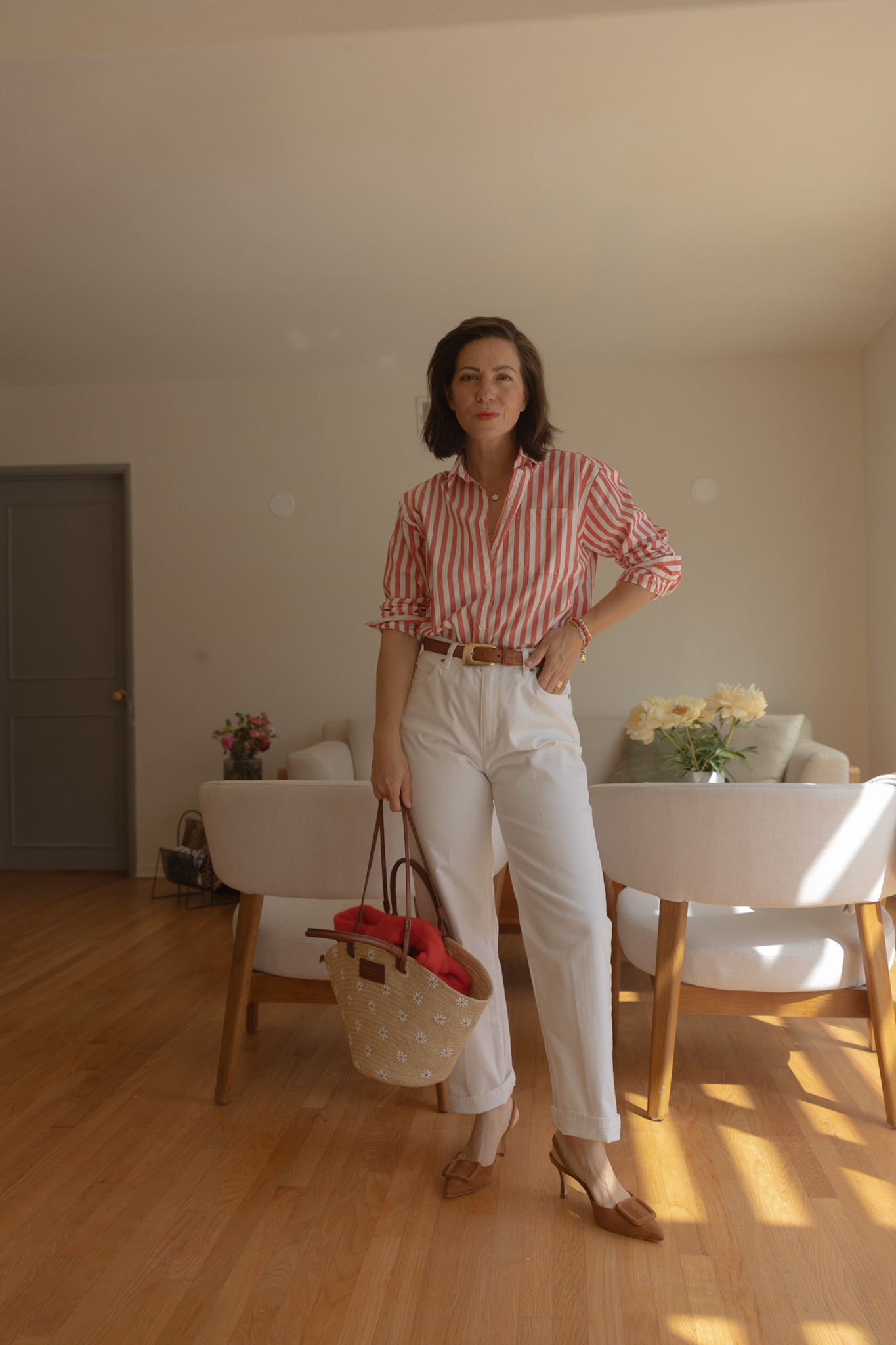 Classic and timeless SPRING outfit. Red striped shirt, white jeans, tan accessories, basket bag with the cutest flowers on it and a red sweater for the cooler evening. 

Max Shirt, Justine basket bag and Gaspard cardigan in red: Sézane
White jeans: Eileen Fisher
Maysli Slingbacks: Manolo Blahnik
Belt: Vintage from NaNin

Wearing size 36 in the Max shirt, white jeans are a 38 (I size up in lighter, white jeans for a looser fit)


 

 #LTKspring #LTKstyletip #LTKpetite