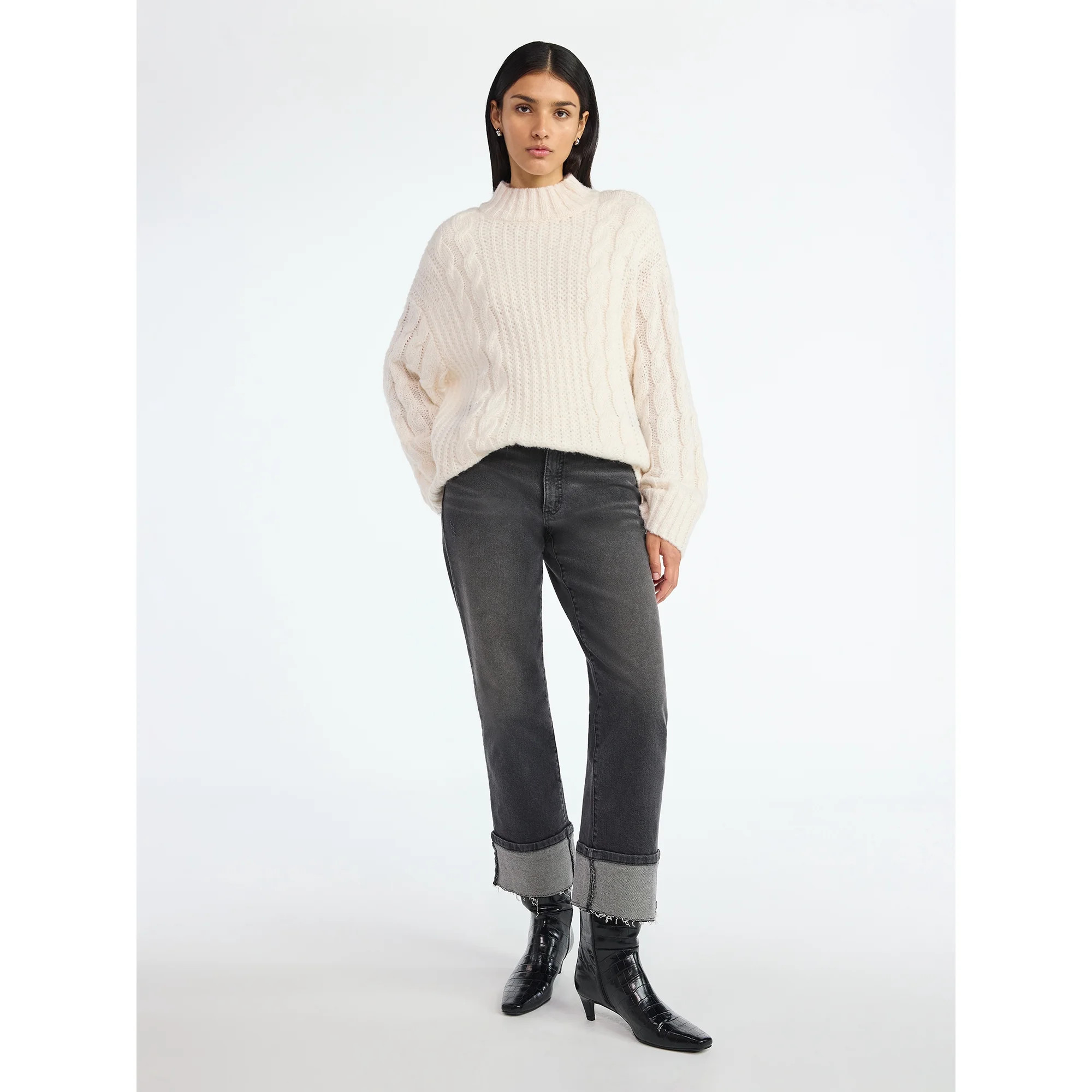 Scoop Women’s Oversized Cable Knit Sweater, Midweight, Size XS-XXL | Walmart (US)