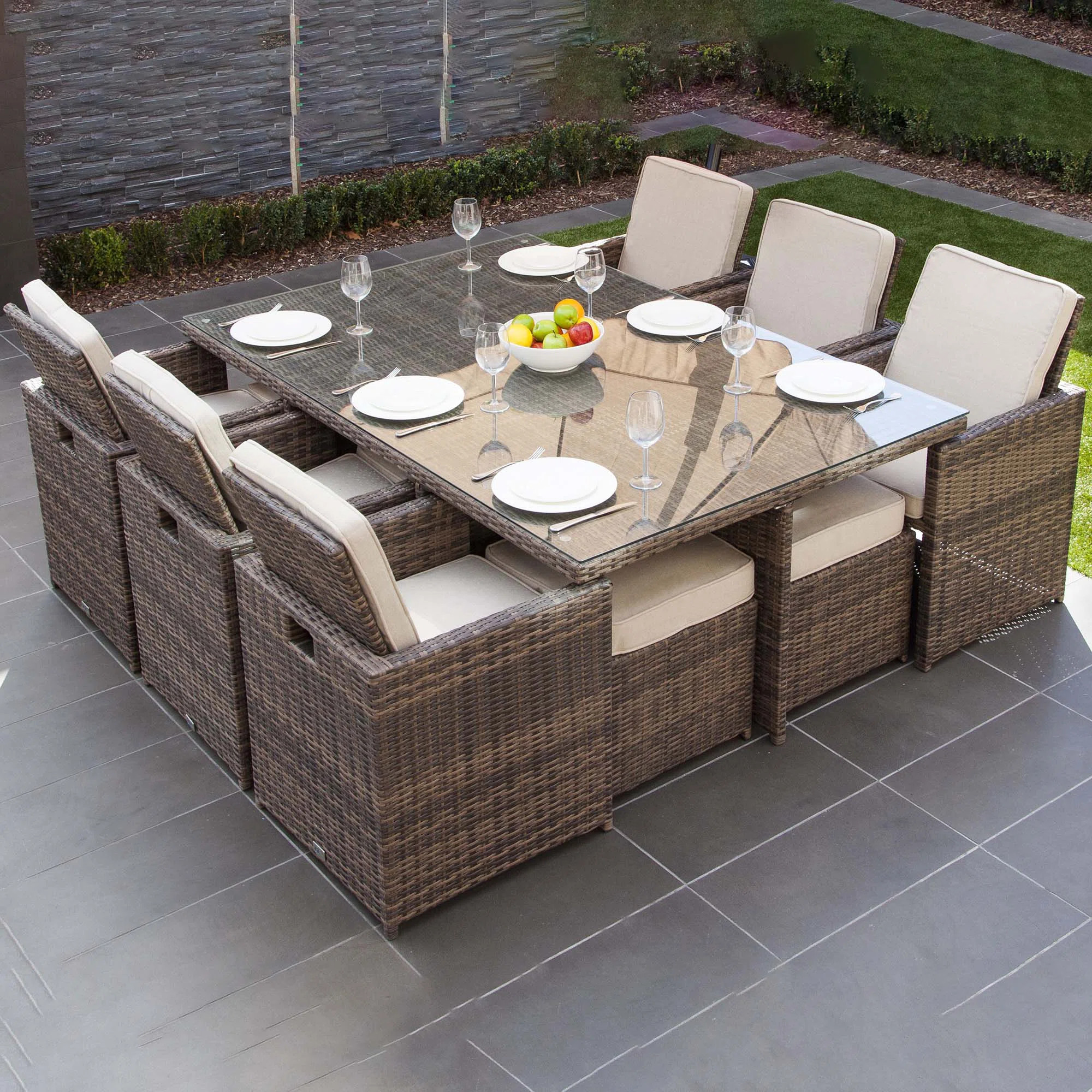 Amher 10 - Person Rectangular Outdoor Dining Set with Cushions | Wayfair North America