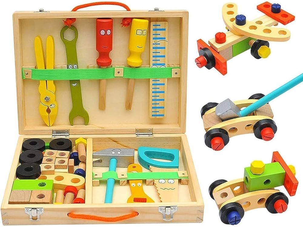 KIDWILL Tool Kit for Kids, 37 pcs Wooden Toddler Tools Set Includes Tool Box & Stickers, Montesso... | Amazon (US)