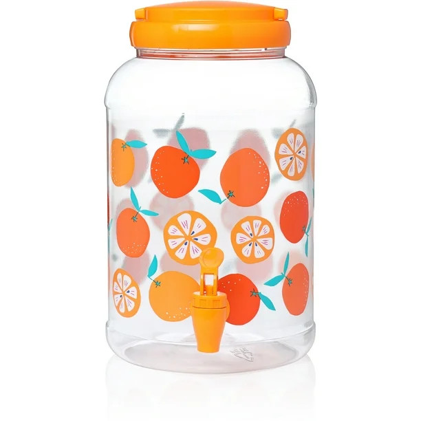 Mainstays Clear Plastic Sun Tea Jar Beverage Dispenser Orange - 1.2 gal | Walmart (US)