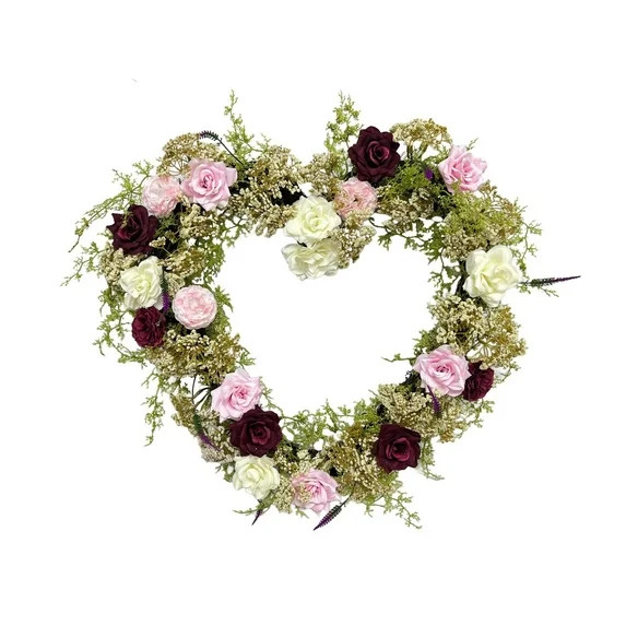 Rose and Baby's Breath Valentine's Day Heart Wreath, Multicolor, 22", by My Texas House | Walmart (US)