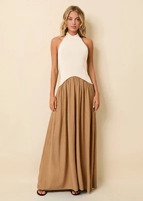 Halter Soglio Dress Ecru Camel | Solid & Striped