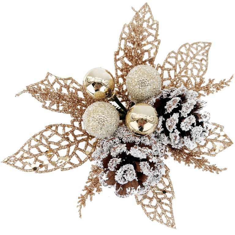 Gold Glitter Holly Leaves with Pinecones Christmas Clip Ornament, 3 in, by Holiday Time | Walmart (US)