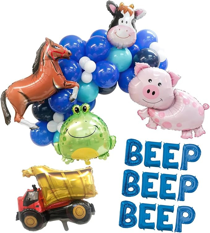 100% LIKED-Beep Beep Beep Balloon Garland, Blue Letters Balloon Banner, Little Truck Birthday Dec... | Amazon (US)