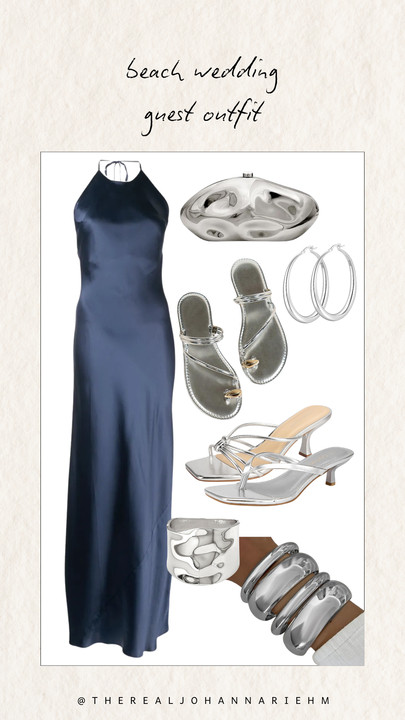 The perfect beach wedding guest dress outfit, loving these silver accessories! 

 #LTKStyleTip #LTKItBag #LTKWedding