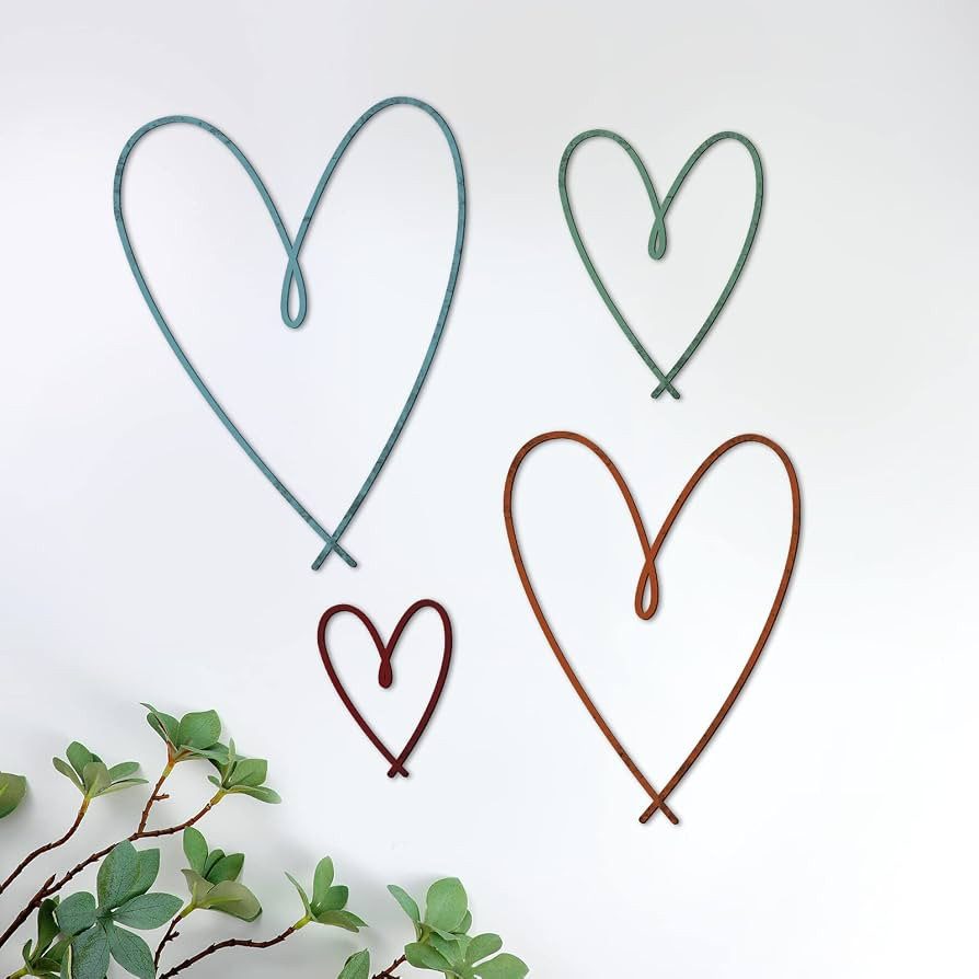 4 Pieces Metal Heart Wall Art Decor Heart Wall Decor Love Heart Wall Decoration Metal Heart Wall ... | Amazon (US)