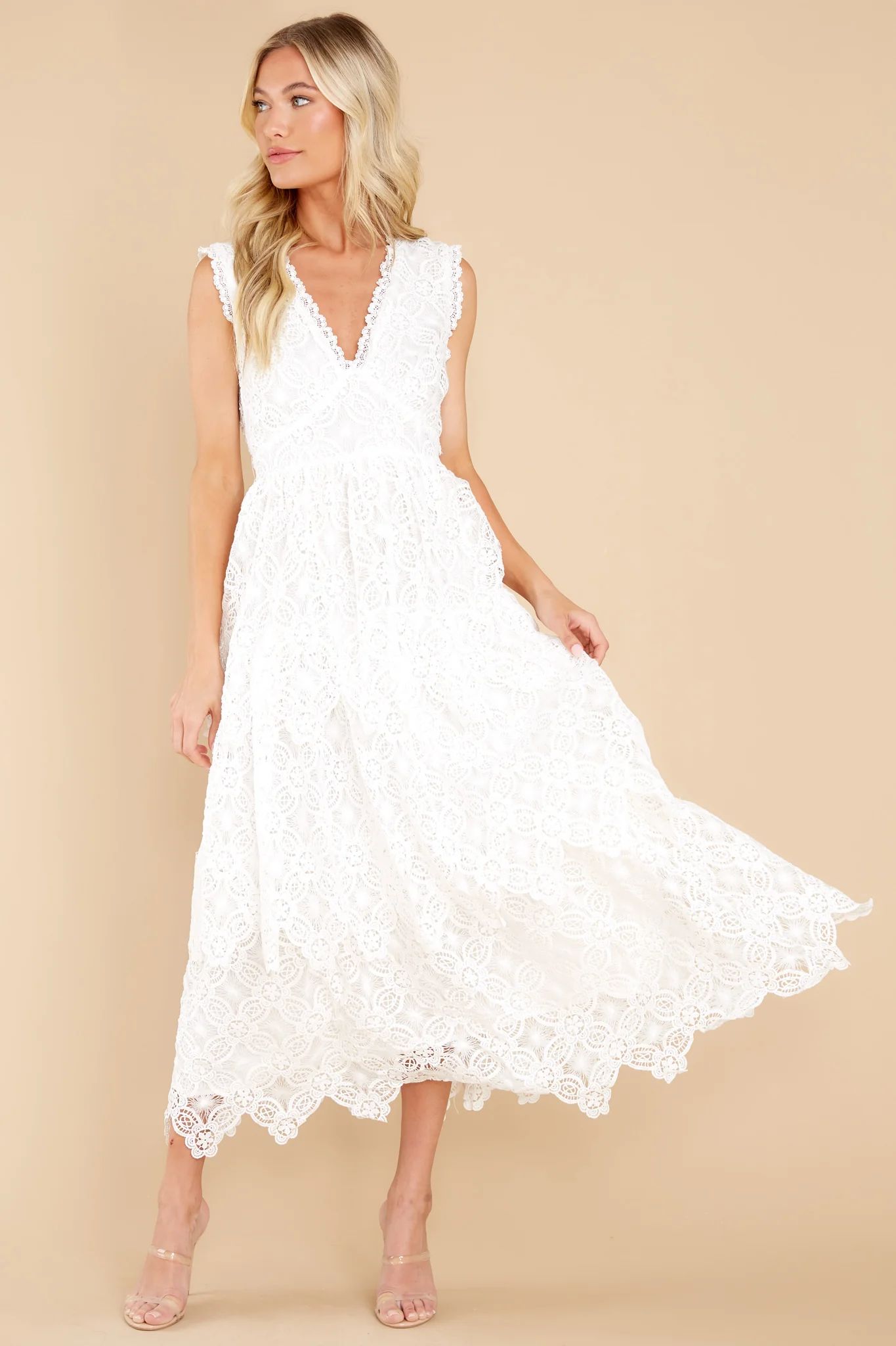 Still In Love White Lace Midi Dress | Red Dress 