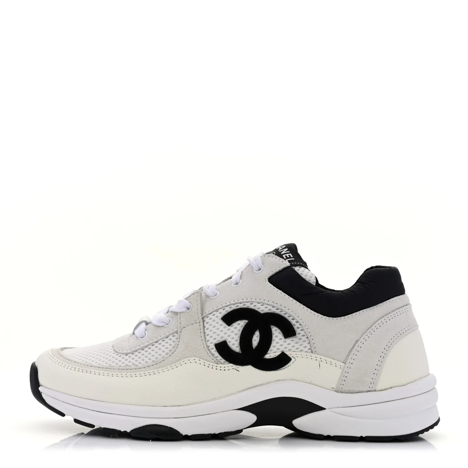 Mesh Suede Calfskin Grained Calfskin Womens CC Sneakers 38.5 White Black | FASHIONPHILE (US)