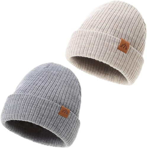 2 Pack Beanie for Toddler Boys Elegant Warm Boys Beanie Classic Grey Knit Winter Hat for Kids | Amazon (US)